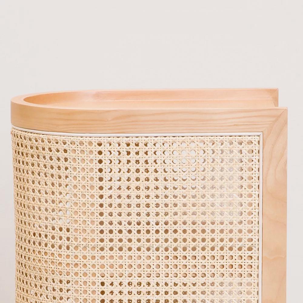 24" Black Nightstand Semi-Circle Rattan Bedside Table with 1 Shelf