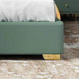 Queen Upholstered Platform Bed Green Low Profile Bed with Wood Slats