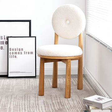 Modern White Boucle Dining Chair Side Chair Natural Wood Legs