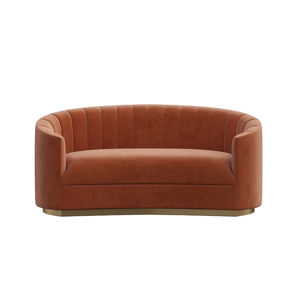 70.9" Modern Velvet Couch Curved Sofa in Orange with Stainless Steel Base