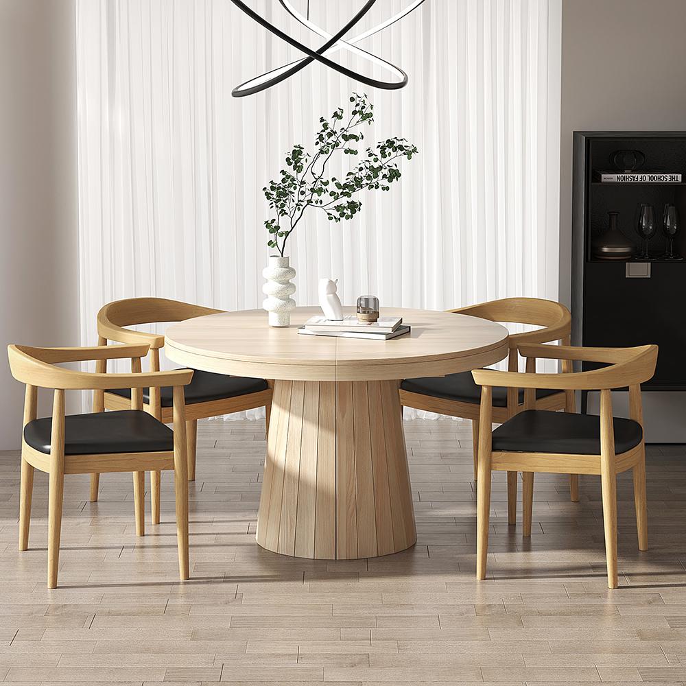 Modern Curved Back Dining Chair Upholstered Leather Walnut Wooden Armchair