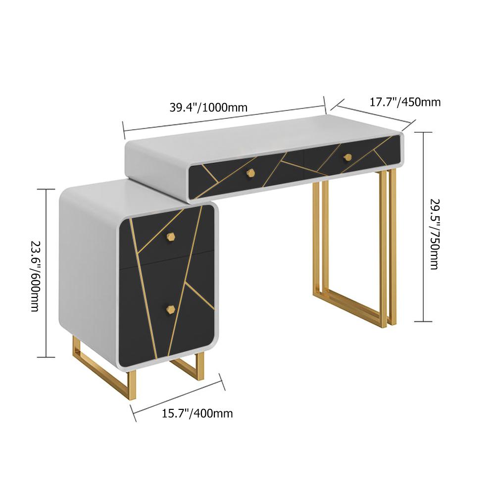 Modern White&Black Makeup Vanity Expandable Dressing Table with Cabinet