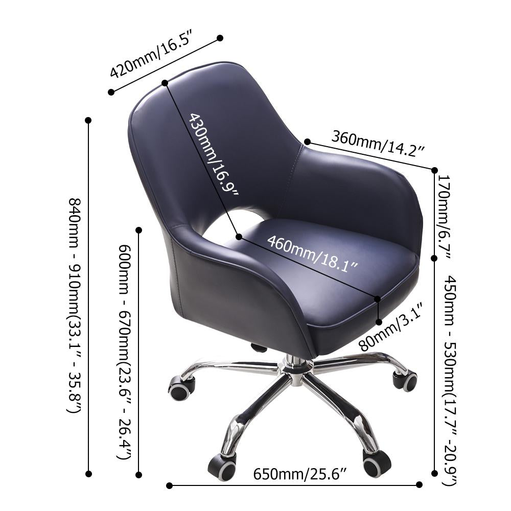 Blue Swivel Office Chair for Desk Upholstered Faux Leather Task Chair Adjustable Height