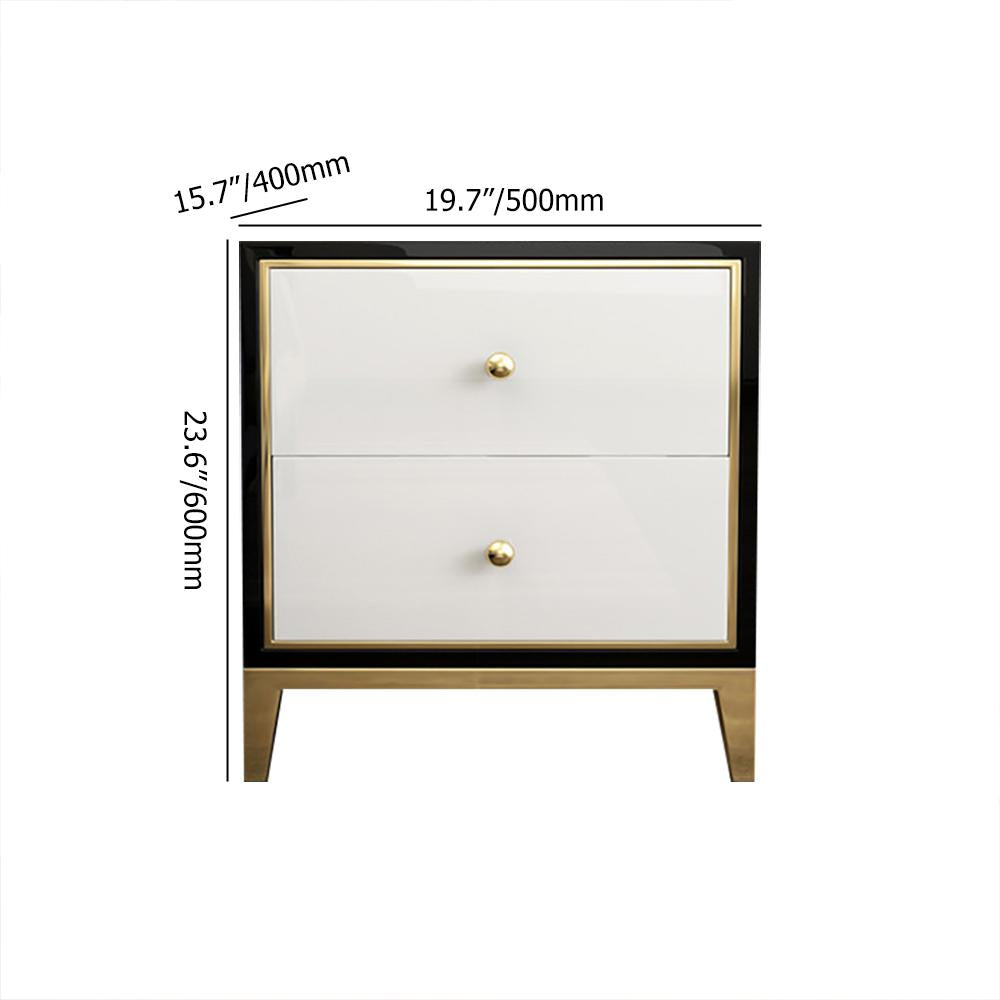 Modern Black & White MDF Nightstand with 2 Drawers and Stainless Steel Leg