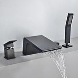 Waterfall Deck-Mount Roman Tub Faucet with Handshower in Brushed Gold