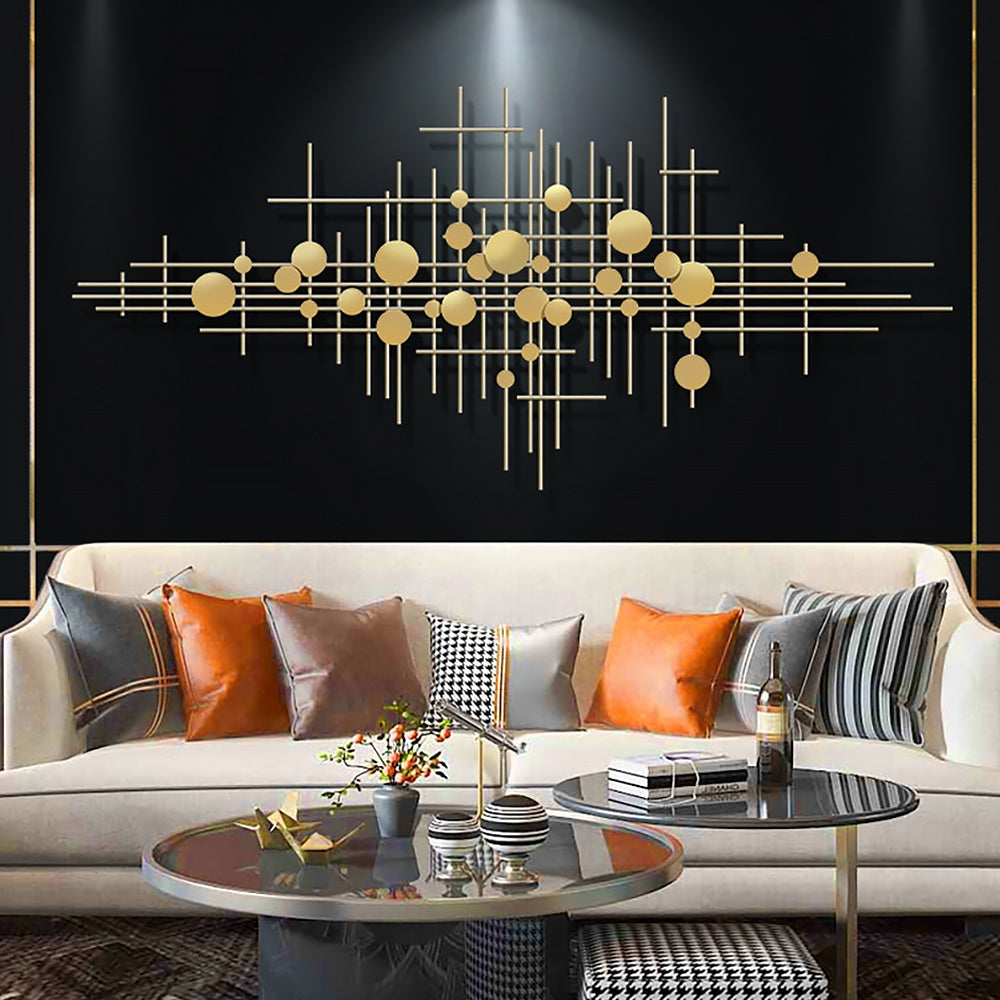 Mid-Century Metal Wall Decor Abstract Bar & Dots Gold Art