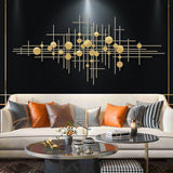 Mid-Century Metal Wall Decor Abstract Bar & Dots Gold Art