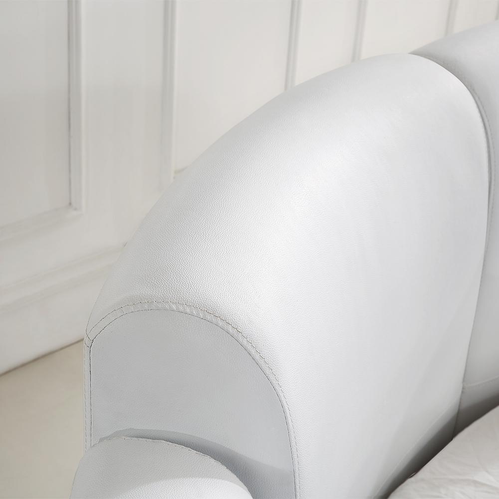White Round Platform Bed Faux Leather Upholstered Bed with LED Light