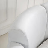 White Round Platform Bed Faux Leather Upholstered Bed with LED Light