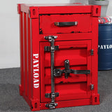 Industrial Loft Red Nightstand Retro Bedside Storage Cabinet with Door & Drawer