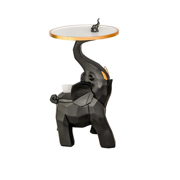 Blue Resin Elephant Side Table Round White Top with Tissue Magazine Rack Bluetooth Speaker