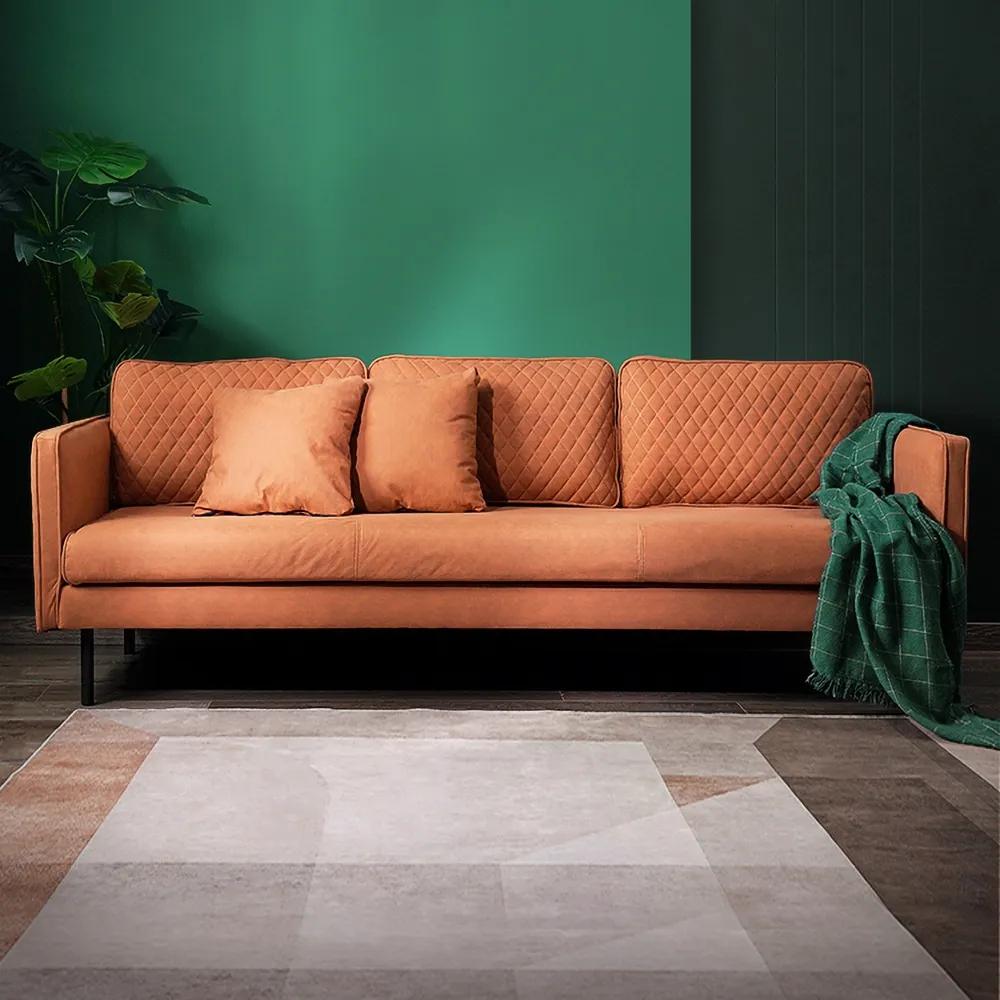 82.7"L Orange Leathaire Fabric Upholstered Sofa 3-Seater with Pillows Back Square Arm