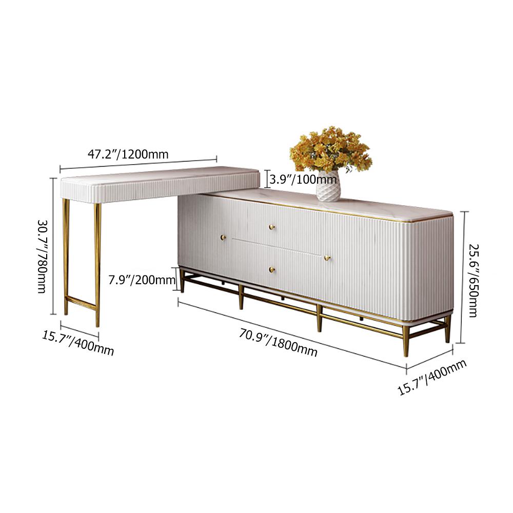 Retractable Marble Top Makeup Vanity Table & Cabinet Combo with Storage Fit in Corner