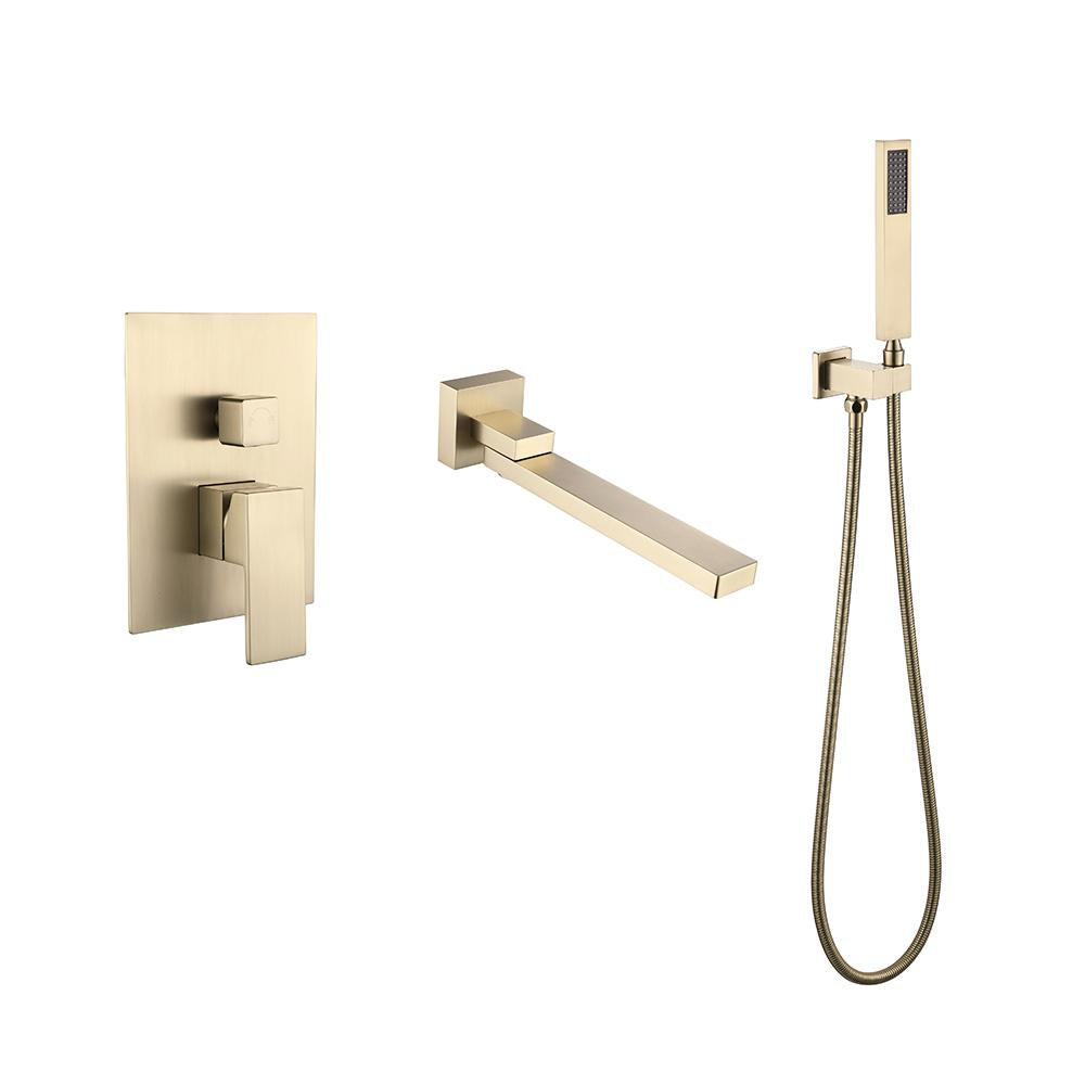 Ultramodern Brushed Gold Wall Mounted Swirling Tub Filler Faucet with Hand Shower