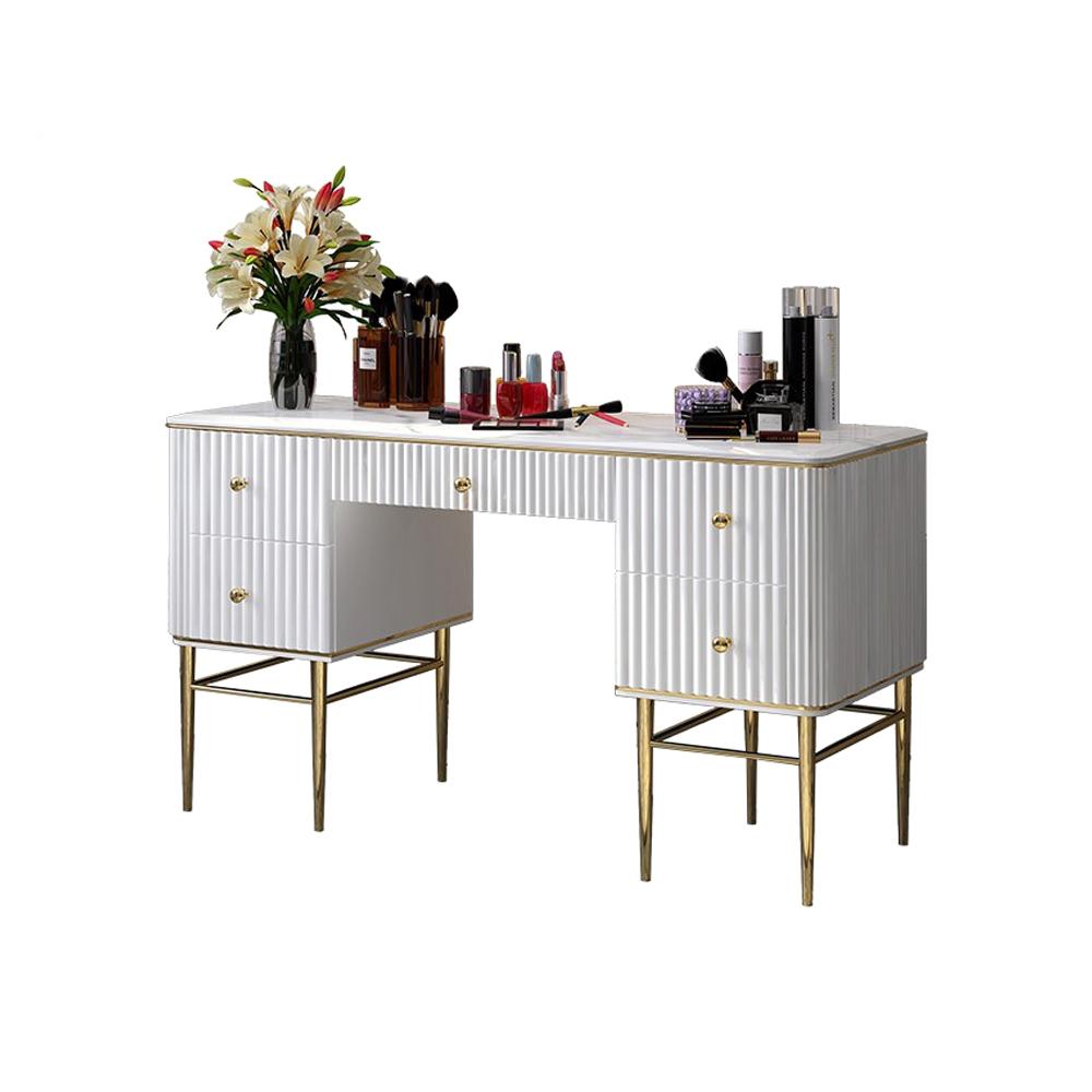 Black Makeup Vanity Table Faux Marble Dressing Table with Drawers Gold Stainless Steel