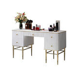 Black Makeup Vanity Table Faux Marble Dressing Table with Drawers Gold Stainless Steel