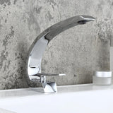Modern Single Hole 1-Handle C-Shaped Curved Spout Bathroom Sink Faucet with Pop Up Drain in Brushed Nickel