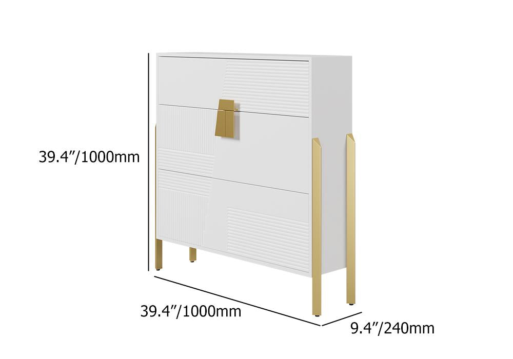 Modern Entryway White Shoe Storage Narrow Shoe Cabinet with 2 Flip Doors & 1 Drawer