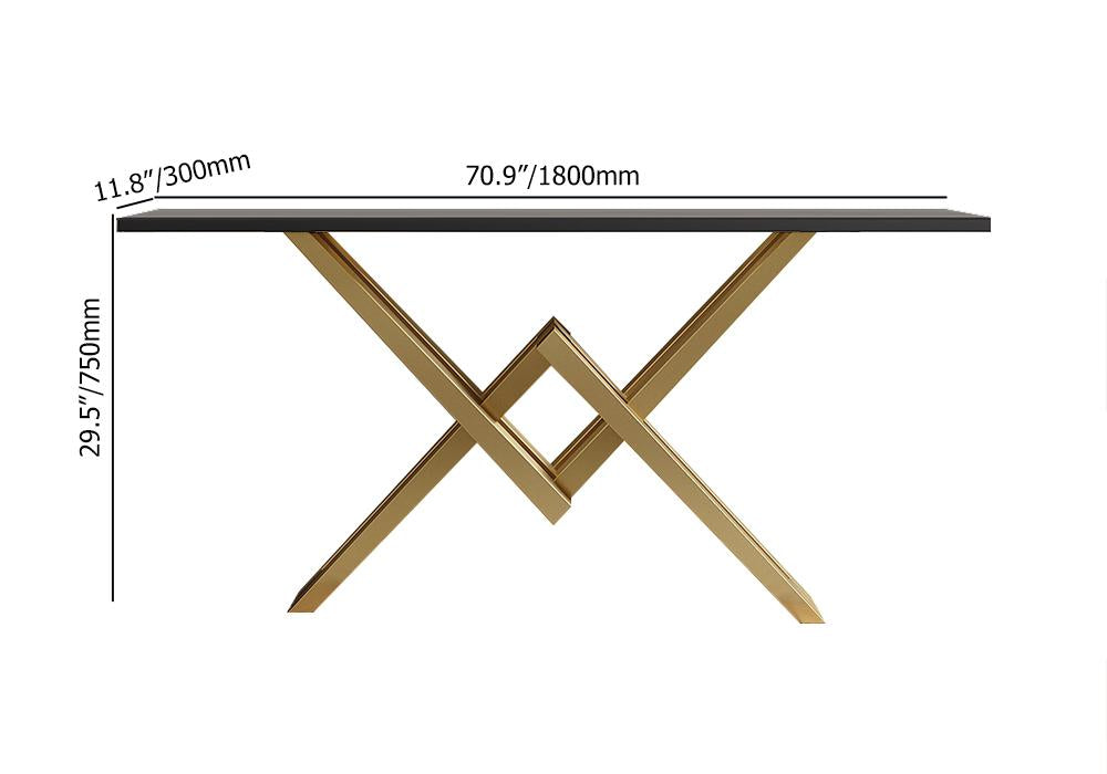 Black & Gold Narrow Console Table Accent Table For Entryway X Base Metal in Small