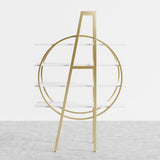 4-Tier Round Open Bookshelf White Display Shelf Gold Frame