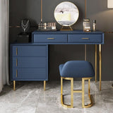 Modern Blue Makeup Vanity Set Retracted Dressing Table Cabinet&Stool&Mirror Included