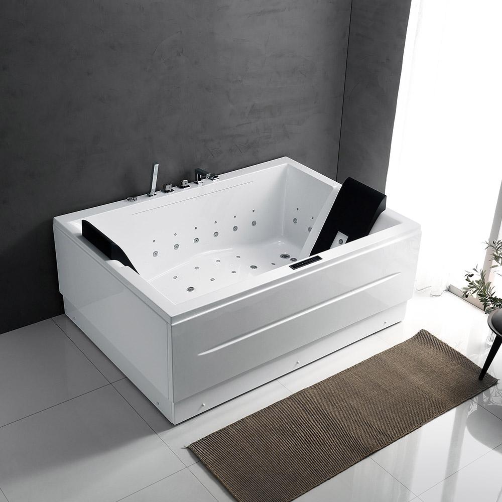 71" Modern Acrylic Corner Bathtub Whirlpool Air Massage 3 Sided Apron Tub in White Chromatherapy LED