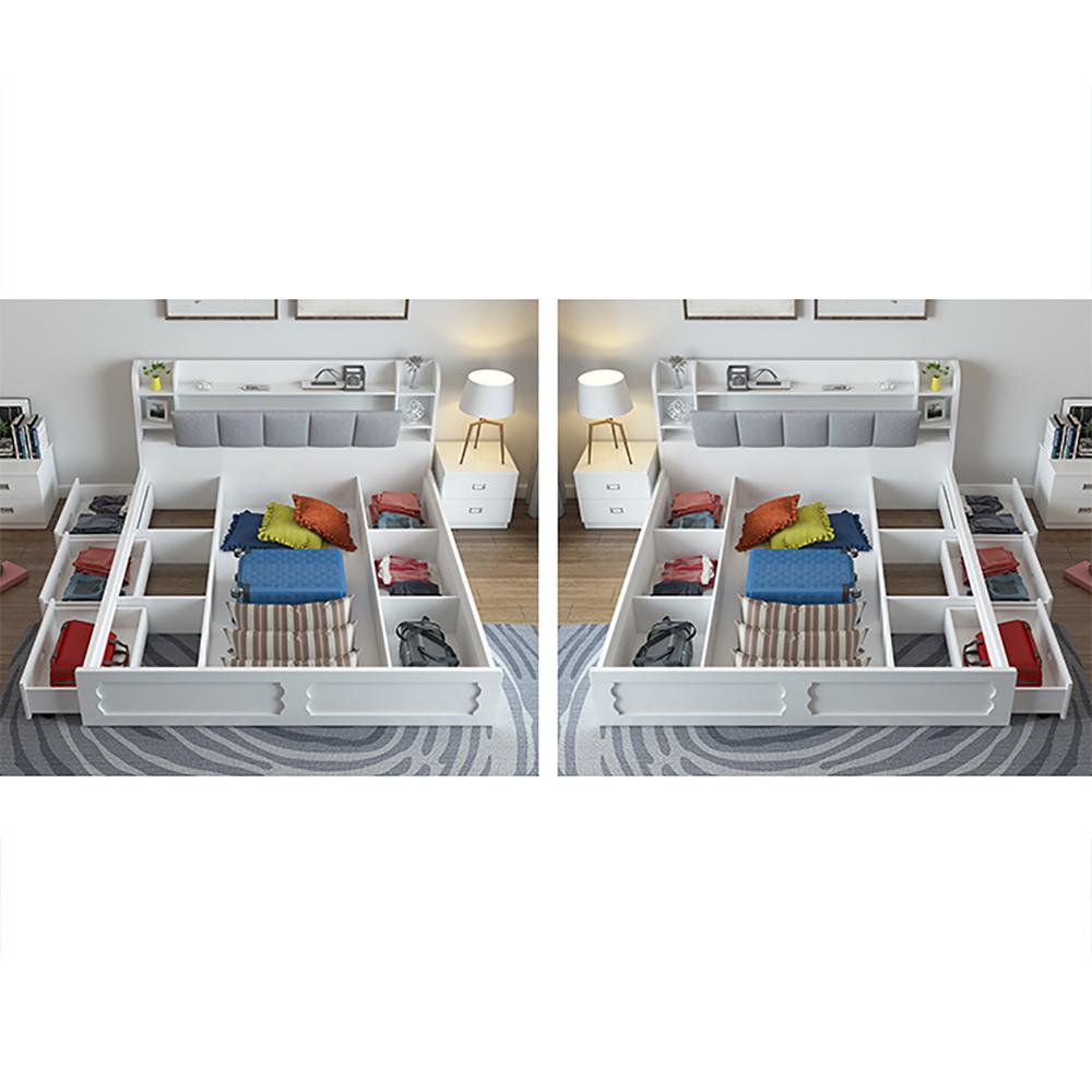 Modern White Storage Bed Low Profile Queen Bed with 3 Drawers