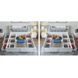 Modern White Storage Bed Low Profile Queen Bed with 3 Drawers
