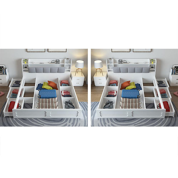 Modern White Storage Bed Low Profile Queen Bed with 3 DrawersWehomz