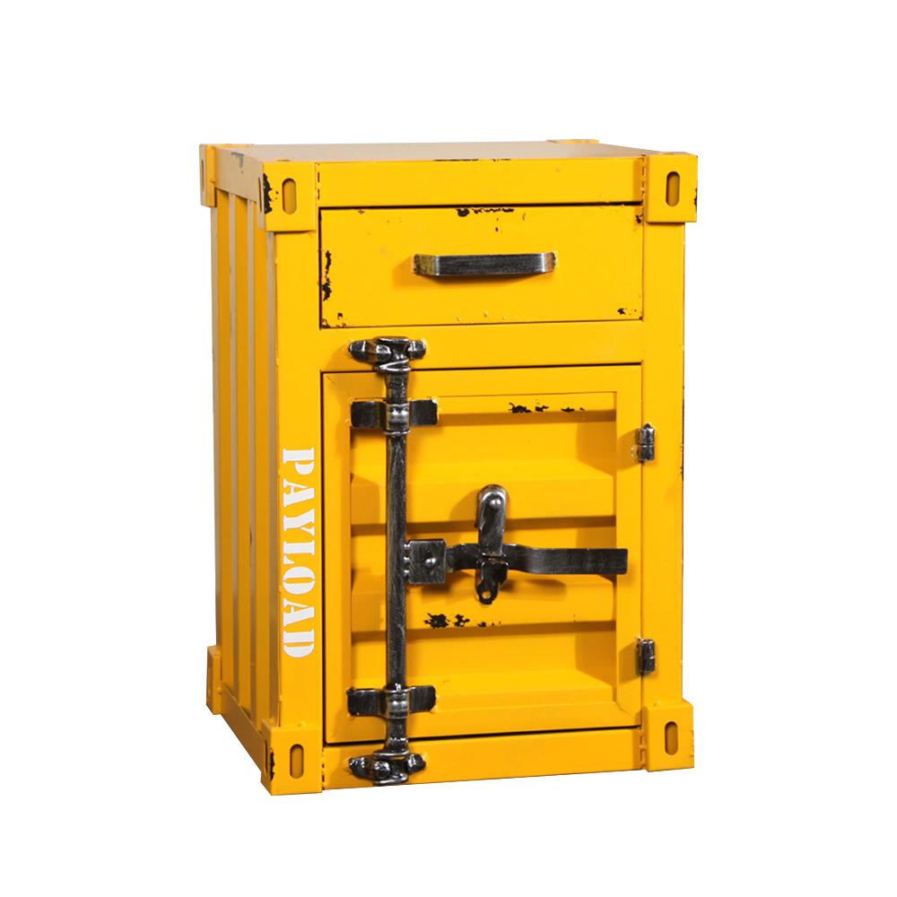 Industrial Loft Red Nightstand Retro Bedside Storage Cabinet with Door & Drawer