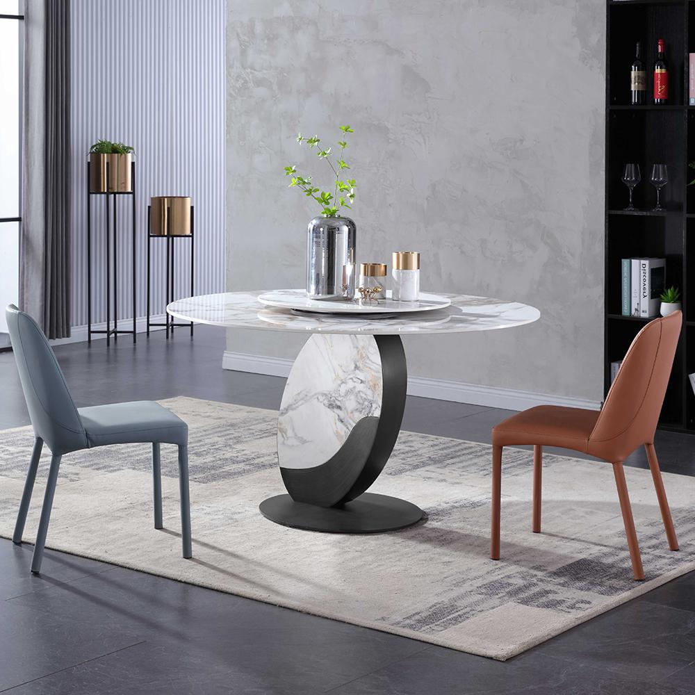 Modern 51" Round Dining Table with Lazy Susan White Faux Marble Tabletop for 6 Person