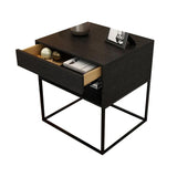 Blue Bedroom Nightstand with Drawer Bedside Table Metal Base