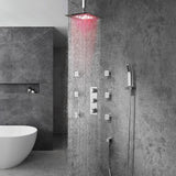 Modern Ceiling Mounted LED 12" Rain Shower System with Handheld Shower & 6 Body Sprays