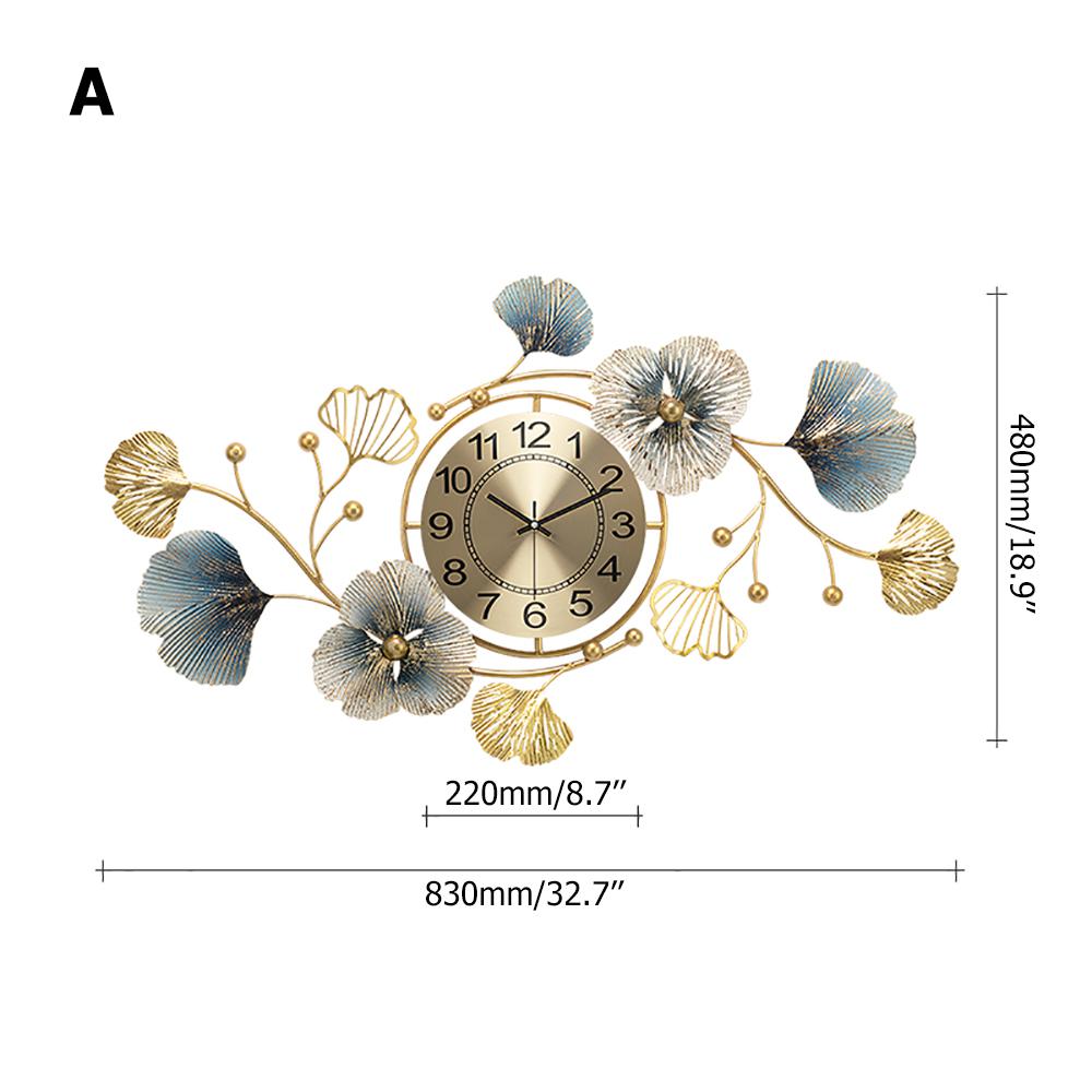 3D Light Luxury Creative Metal Ginkgo Leaves Artistic Wall Clock Home Decor Art