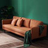 82.7"L Orange Leathaire Fabric Upholstered Sofa 3-Seater with Pillows Back Square Arm