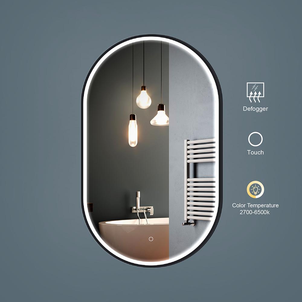 Matte Black Frame Capsule Wall Mounted LED Bathroom Mirror Anti-Fog