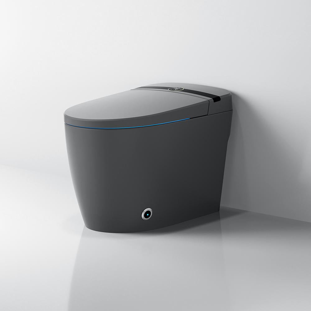 Elongated One-Piece Smart Toilet Floor Mounted Automatic Toilet in Black & Gold Rim