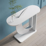 39.4" White Moon Shape Console Table Rectangular Wood Entryway Table with Abstract Base