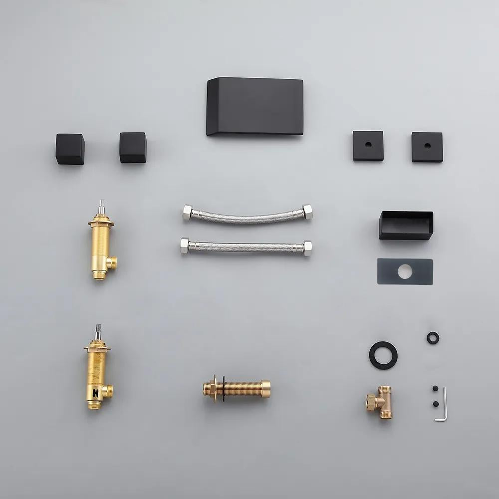 Moda Matte Black Waterfall Widespread Bathroom Sink Faucet Square Double Handle