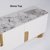 Modern Beige TV Stand Sintered Stone 4 Doors with Storage Media Console for TV up to 85"