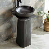 Gray Square Pedestal Sink Gaolin Round Vessel Sink without Drain & Faucet