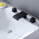Moda Matte Black Waterfall على نطاق واسع الحمام بالوعة صنبور مربع مقبض مزدوج