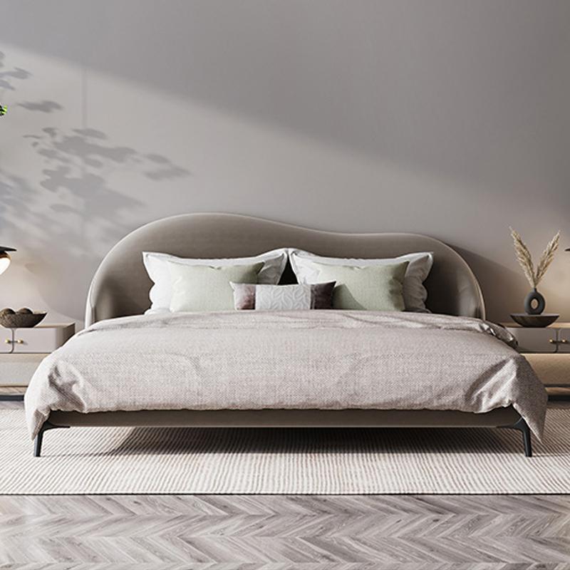 Light Pink Queen Bed Velvet Upholstered Platform Bed with Metal Legs