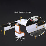 L-Shaped Modern Right Hand Corner Executive Desk with Storage in White & Gold & Black
