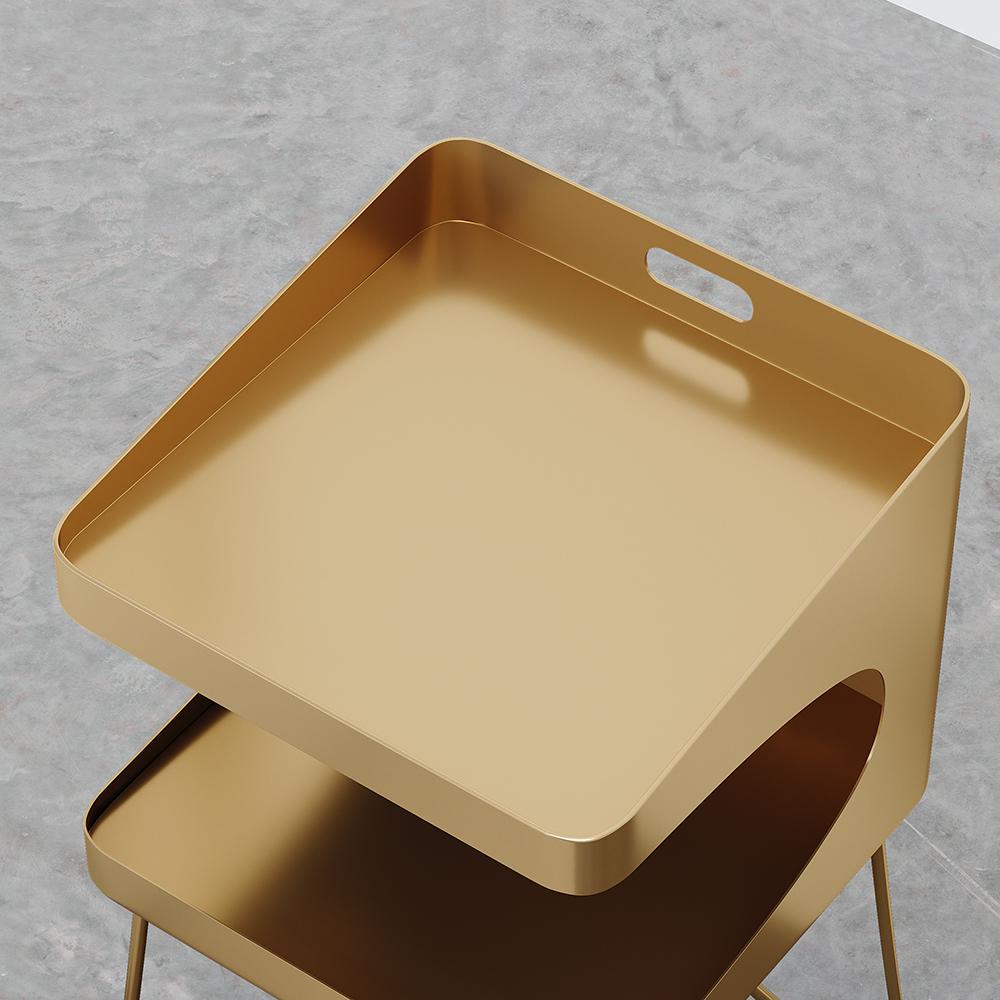 Nordic Gold Metal Nightstand with 2 Shelves and Handle Bedside Table