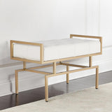 31.5'' Modern White Faux Leather Upholstered Bench with Gold Metal Legs