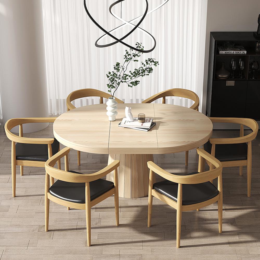 Modern Curved Back Dining Chair Upholstered Leather Walnut Wooden Armchair