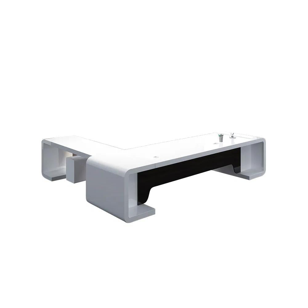 94.5" L-Shaped Modern Executive Desk of Right Hand with Drawers in White & Black