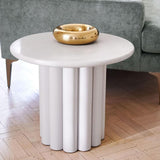 Modern White Fluted Side Table Round Wood End Table with Unique Design