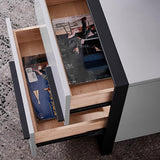 Modern Minimalist Black & White Square Nightstand with 2 Drawers